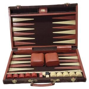 Aries of Beverly Hills Brown Velour Leather Case Backgammon Set